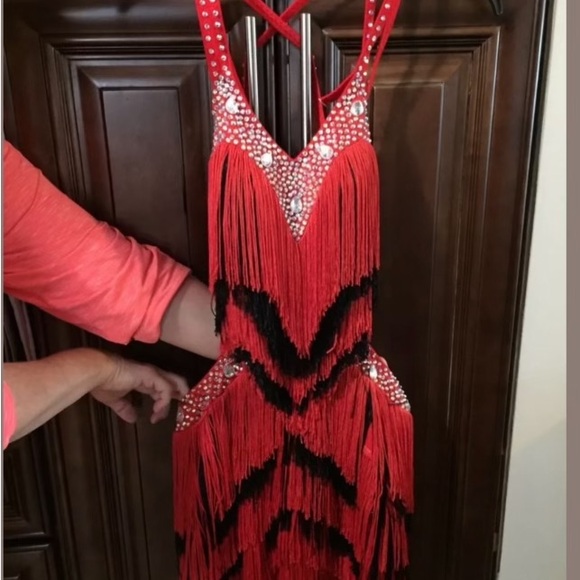 A fabulous Latin dancing dress with fringe, size Junior/ Woman XS-S - Picture 1 of 11